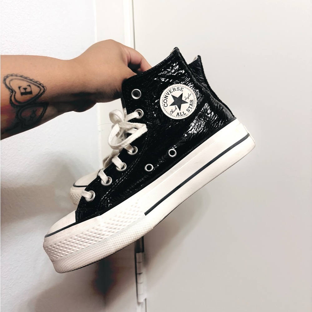 Converse Shiny Black High-Tops with White Soles
